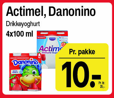 Actimel og Danonino drikkeyoghurt 4 x 100 ml