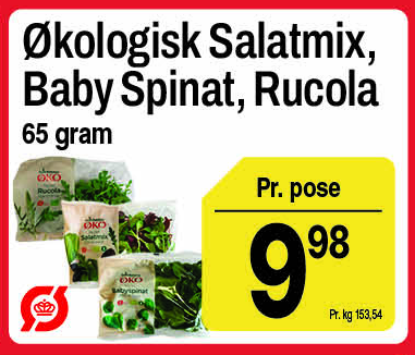 Økologisk salatmix, babyspinat eller rucola
