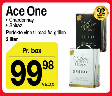Ace One Chardonnay eller Shiraz bag-in-box