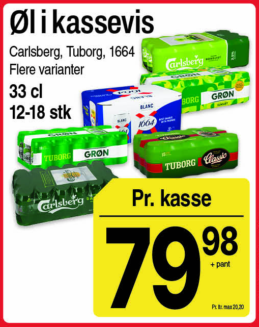 Øl i kassevis, Carlsberg, Tuborg eller 1664