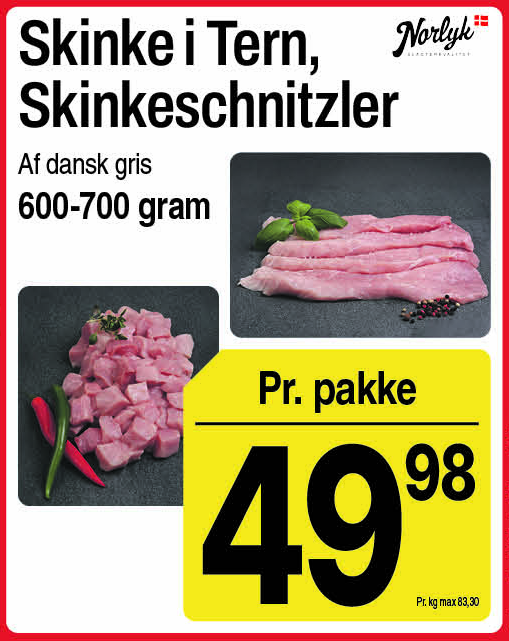 Skinke i tern eller skinkeschnitzler