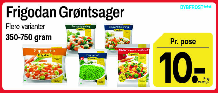Frigodan grøntsager, flere varianter